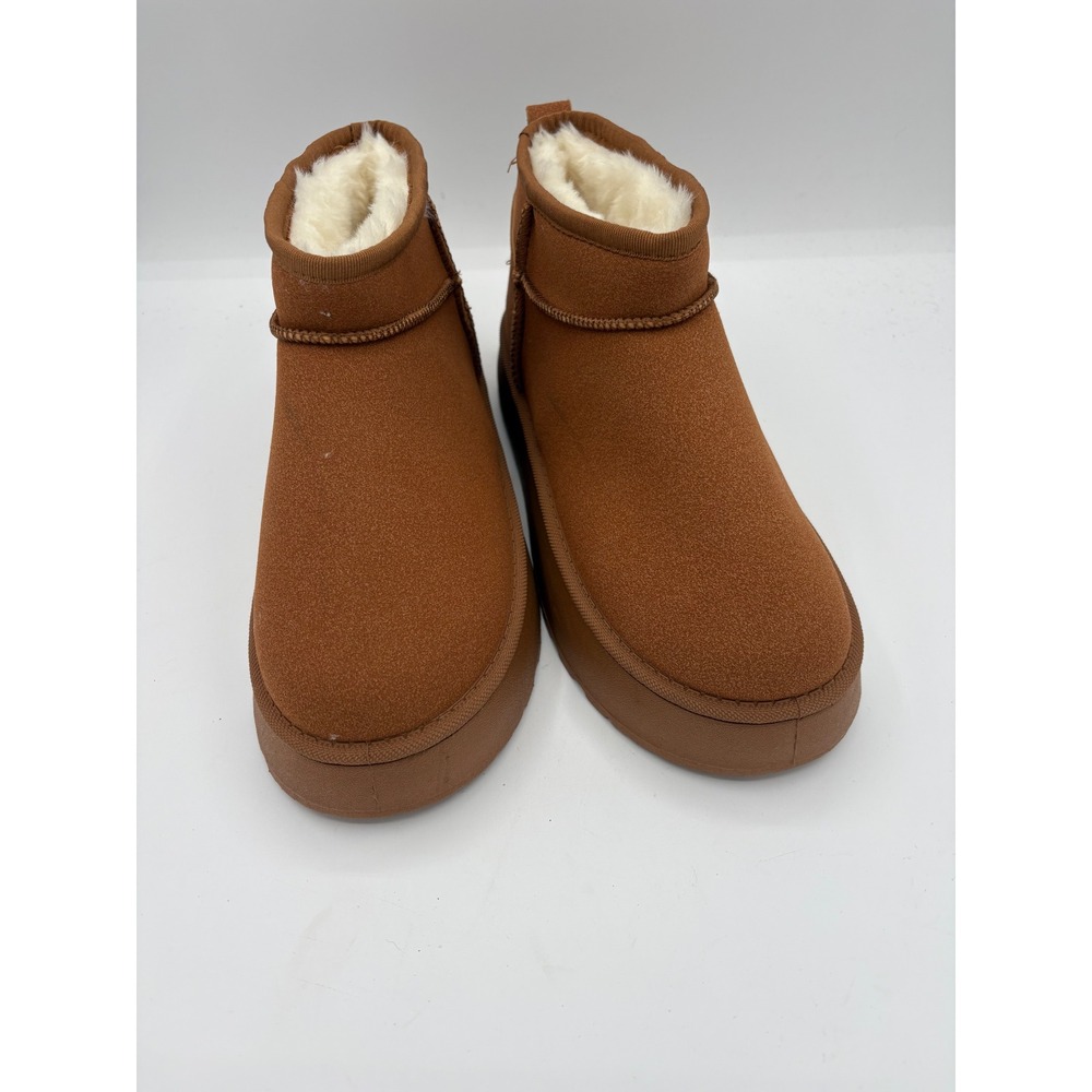 Sport Best Fashion Womens Platform Ankle Boots Chestnut Brown Faux Fur Lined 40
